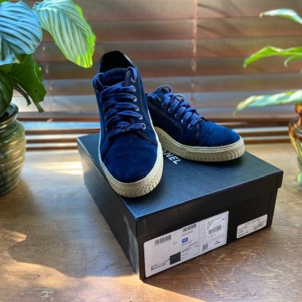Chanel Navy Velvet Sneakers 41